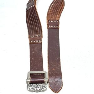 Velez Vintage Leather Boho Belt Women's Medium Brown Rustic Primitive Heavy Duty